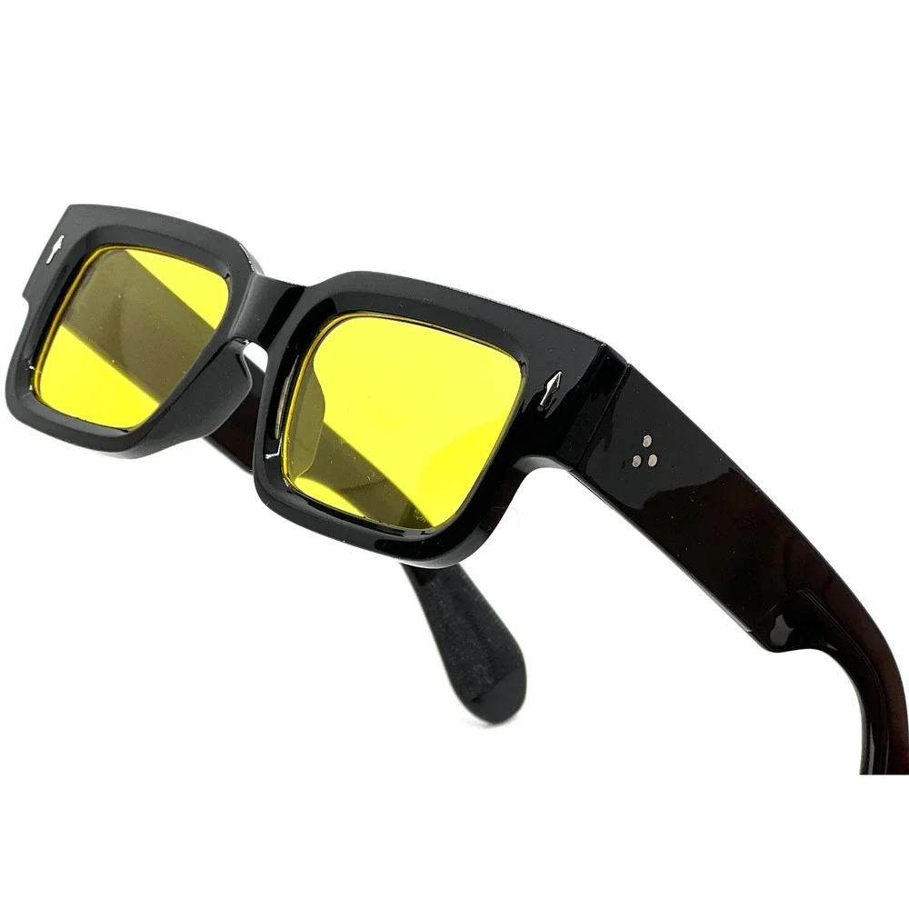 Mens Black Square Frame Sunglasses‎ Yellow Lens Fashion Eyewear Hip Hop Street